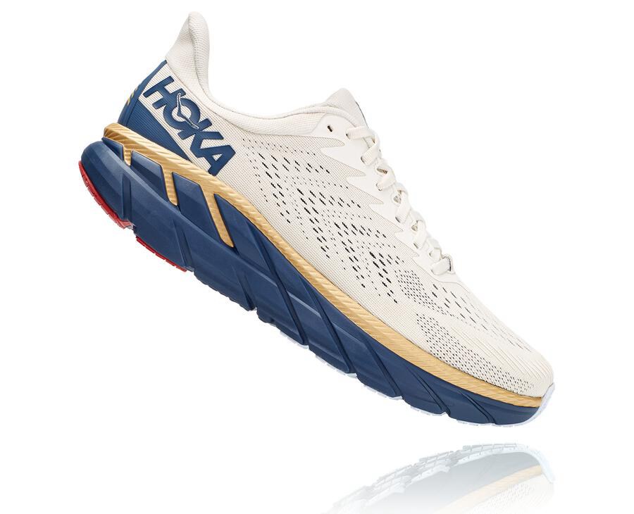 Zapatillas Running Hoka One One Hombre - Clifton 7 - Blancas/Azules - UAV801526